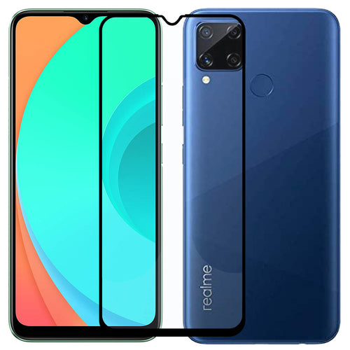 YOFO HD D+ Edge to Edge Full Screen Coverage Tempered Glass for Realme C15 - Full Glue Gorilla Glass (Black)