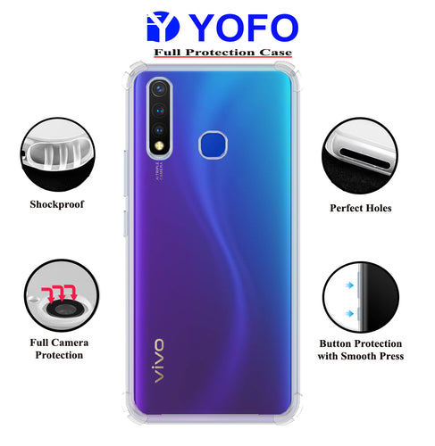 YOFO Rubber Back Cover Case for Vivo U20 / Y19 (Transparent) with Bumper Corner