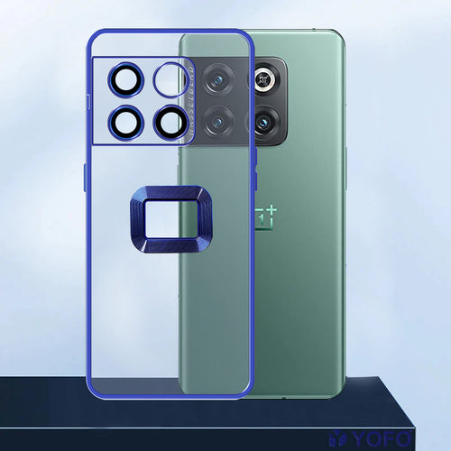 YOFO Electroplated Logo View Back Cover Case for OnePlus 10T (Transparent|Chrome|TPU+Poly Carbonate)- BLUE