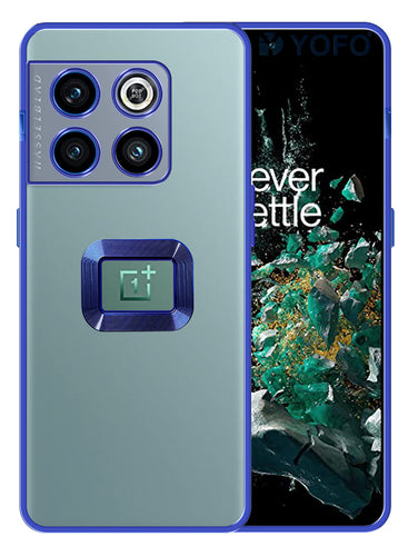 YOFO Electroplated Logo View Back Cover Case for OnePlus 10T (Transparent|Chrome|TPU+Poly Carbonate)- BLUE