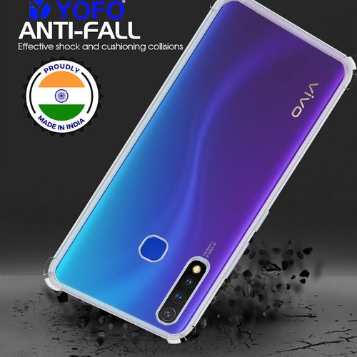 YOFO Rubber Back Cover Case for Vivo U20 / Y19 (Transparent) with Bumper Corner