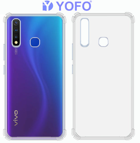 YOFO Rubber Back Cover Case for Vivo U20 / Y19 (Transparent) with Bumper Corner