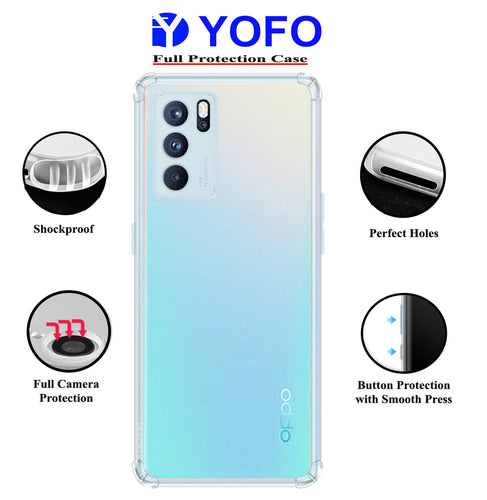 YOFO Back Cover for Oppo Reno 6 (Flexible|Silicone|Transparent|Shockproof|Camera Protection)