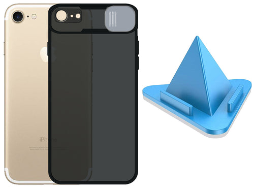 Prime Metal Shutter, Slim Protective Back Cover With Camera Slide Protector For iPhone 7 / 7s With Free Triangle Mobile Stand