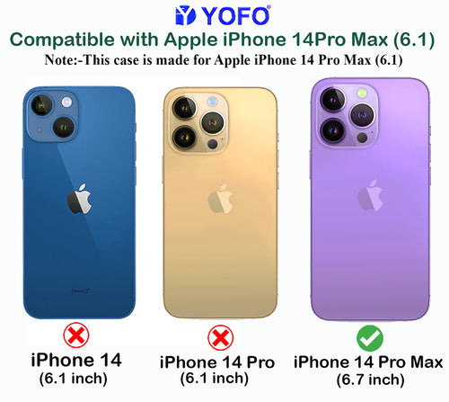 YOFO Electroplated Logo View Back Cover Case for Apple iPhone 14 Pro Max [6.7] (Transparent|Chrome|TPU+Polycarbonate)- Blue