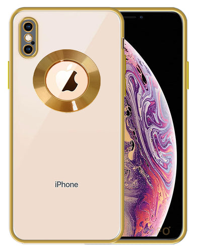 YOFO Electroplated Logo View Back Cover Case for Apple iPhone X / XS (Transparent|Chrome|TPU+Poly Carbonate) -GOLD