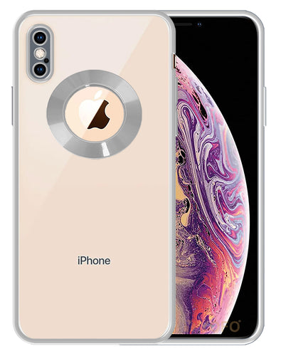 YOFO Electroplated Logo View Back Cover Case for Apple iPhone X / XS (Transparent|Chrome|TPU+Poly Carbonate) -Silver