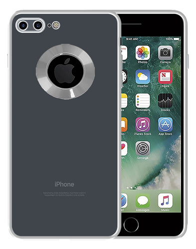 YOFO Electroplated Logo View Back Cover Case for Apple iPhone 7 Plus /  iPhone 8 Plus (Transparent|Chrome|TPU+Poly Carbonate) - Silver