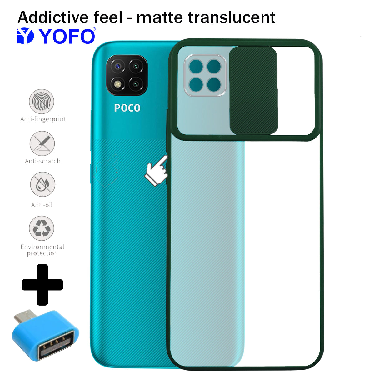 YOFO Camera Shutter Back Cover For Poco C3 With Free OTG Adapter