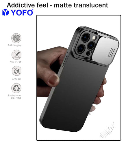 Prime Metal Shutter, Slim Protective Back Cover With Camera Slide Protector For iPhone 12 Pro Max (6.7) With Free Triangle Mobile Stand