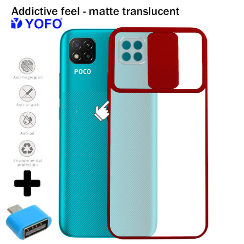 YOFO Camera Shutter Back Cover For Poco C3 With Free OTG Adapter (RED)