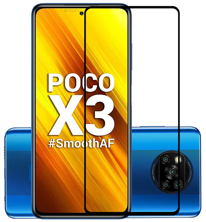 YOFO HD D+ Edge to Edge Full Screen Coverage Tempered Glass for Poco X3 - Full Glue Gorilla Glass (Black)