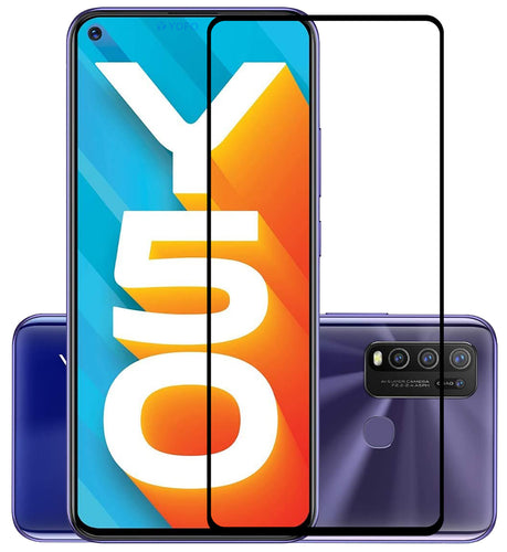 YOFO HD D+ Edge to Edge Full Screen Coverage Tempered Glass for Vivo Y50 - Full Glue Gorilla Glass (Black)