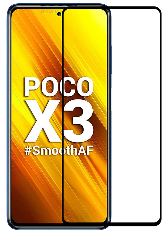 YOFO HD D+ Edge to Edge Full Screen Coverage Tempered Glass for Poco X3 - Full Glue Gorilla Glass (Black)