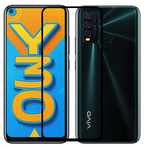 YOFO HD D+ Edge to Edge Full Screen Coverage Tempered Glass for Vivo Y30 - Full Glue Gorilla Glass (Black)