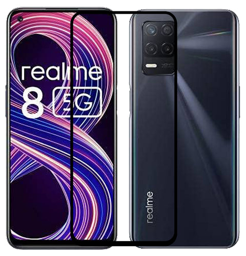 YOFO HD D+ Edge to Edge Full Screen Coverage Tempered Glass for Realme 8 - Full Glue Gorilla Glass (Black)