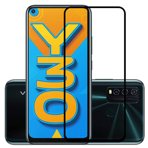 YOFO HD D+ Edge to Edge Full Screen Coverage Tempered Glass for Vivo Y30 - Full Glue Gorilla Glass (Black)