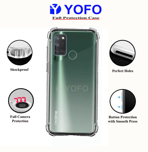 YOFO Rubber Shockproof Soft Transparent Back Cover for Realme 7i / C17 - All Sides Protection Case
