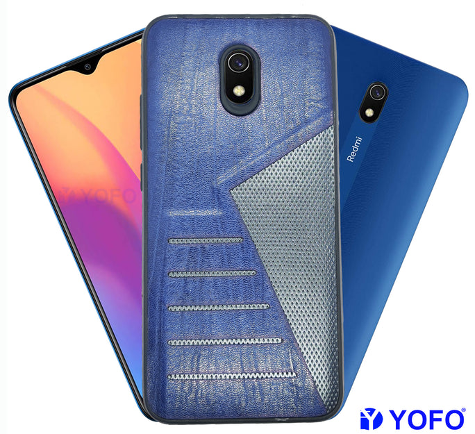 YOFO | The Case with Look | Leather Premuim Back Case Cover for Mi Redmi 8(Navy Blue)