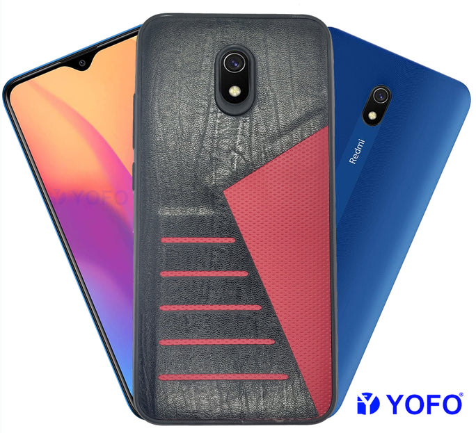 YOFO | The Case with Look | Leather Premuim Back Case Cover for Mi Redmi 8(Black)