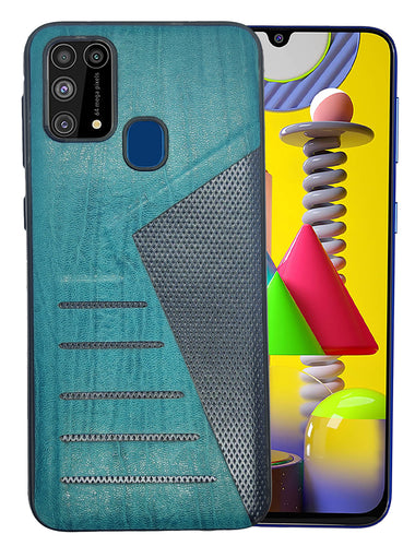 YOFO | The Case with Look | Leather Premuim Back Case Cover for Samsung Galaxy F41 / Samsung Galaxy M31 / Samsung Galaxy M31 Prime (Aqua Blue)