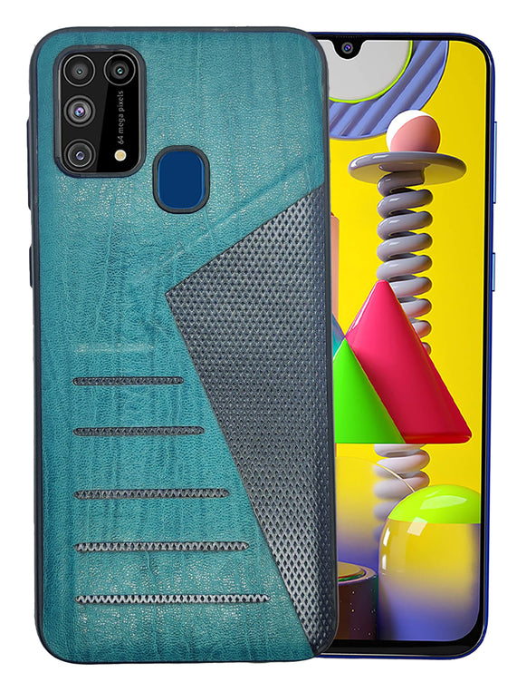 YOFO | The Case with Look | Leather Premuim Back Case Cover for Samsung Galaxy F41 / Samsung Galaxy M31 / Samsung Galaxy M31 Prime (Aqua Blue)