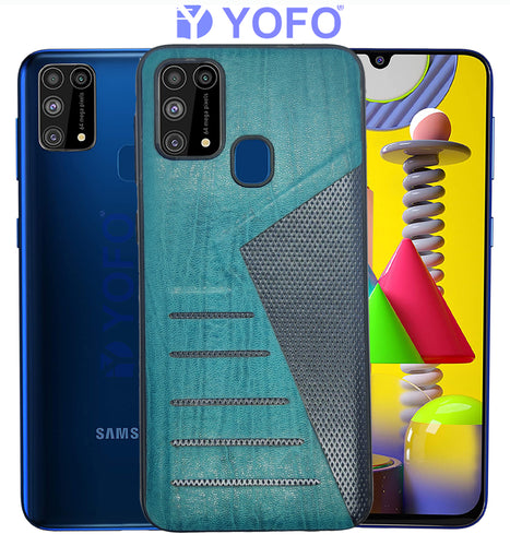 YOFO | The Case with Look | Leather Premuim Back Case Cover for Samsung Galaxy F41 / Samsung Galaxy M31 / Samsung Galaxy M31 Prime (Aqua Blue)