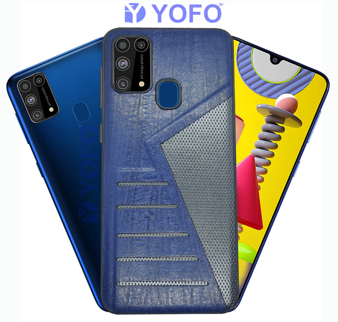 YOFO | The Case with Look | Leather Premuim Back Case Cover for Samsung Galaxy F41 / Samsung Galaxy M31 / Samsung Galaxy M31 Prime (Navy Blue)