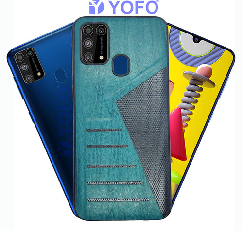 YOFO | The Case with Look | Leather Premuim Back Case Cover for Samsung Galaxy F41 / Samsung Galaxy M31 / Samsung Galaxy M31 Prime (Aqua Blue)