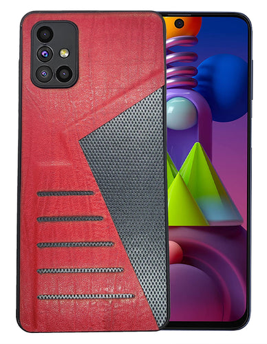 YOFO | The Case with Look | Leather Premuim Back Case Cover for Samsung Galaxy M51(RED)