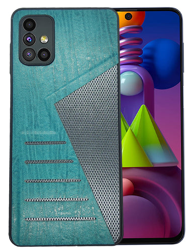 YOFO | The Case with Look | Leather Premuim Back Case Cover for Samsung Galaxy M51(AQUA BLUE)
