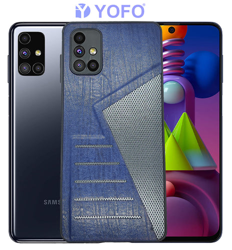 YOFO | The Case with Look | Leather Premuim Back Case Cover for Samsung Galaxy M51(Navy Blue)