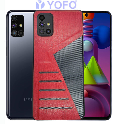 YOFO | The Case with Look | Leather Premuim Back Case Cover for Samsung Galaxy M51(RED)
