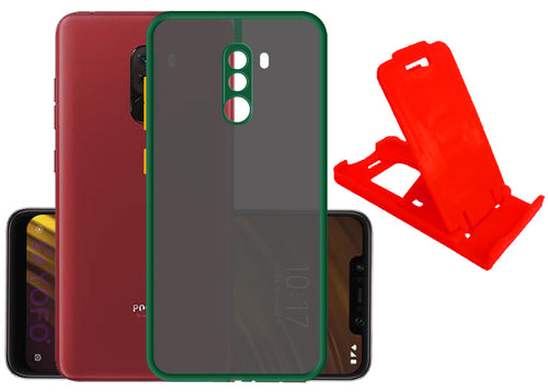 YOFO Back Cover for Poco F1 (Translucent Matte Smoke Case|Soft Frame|Shockproof|Full Camera Protection) with Free Mobile Stand