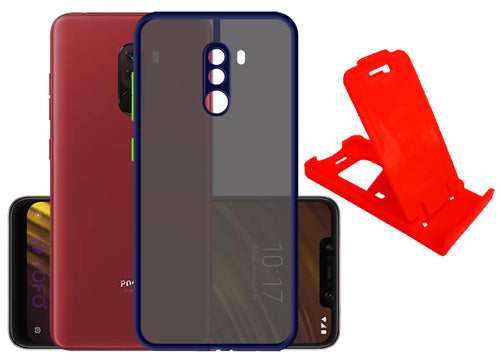 YOFO Back Cover for Poco F1 (Translucent Matte Smoke Case|Soft Frame|Shockproof|Full Camera Protection) with Free Mobile Stand
