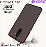 YOFO Back Cover for Poco F1 (Translucent Matte Smoke Case|Soft Frame|Shockproof|Full Camera Protection) with Free Mobile Stand