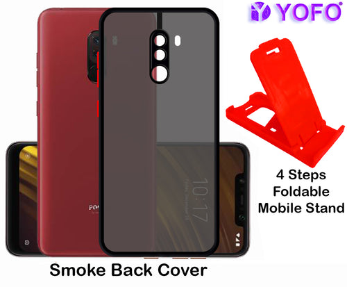 YOFO Back Cover for Poco F1 (Translucent Matte Smoke Case|Soft Frame|Shockproof|Full Camera Protection) with Free Mobile Stand
