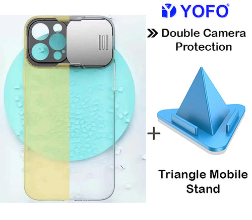 Prime Metal Shutter, Slim Protective Back Cover With Camera Slide Protector For iPhone 13 (6.1) With Free Triangle Mobile Stand