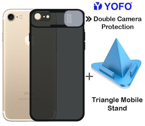 Prime Metal Shutter, Slim Protective Back Cover With Camera Slide Protector For iPhone 7 / 7s With Free Triangle Mobile Stand