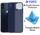 Prime Metal Shutter, Slim Protective Back Cover With Camera Slide Protector For iPhone X With Free Triangle Mobile Stand