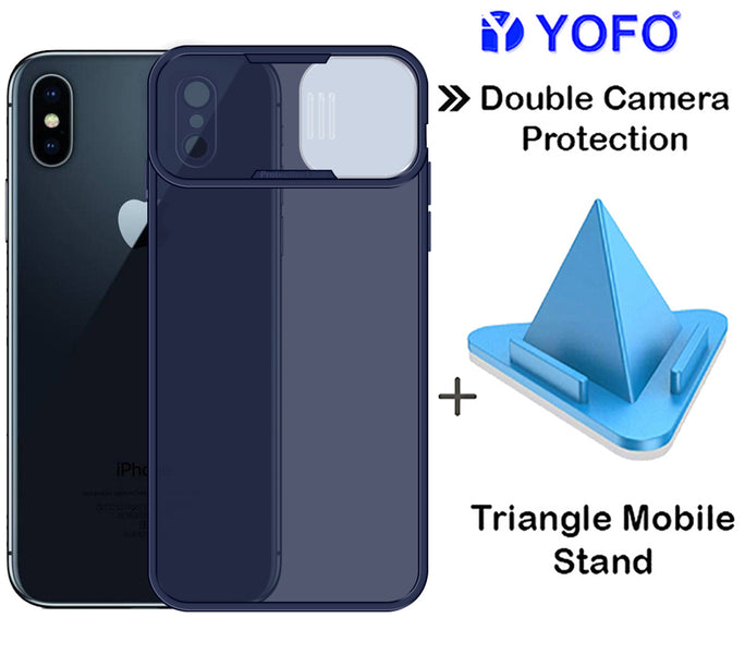 Prime Metal Shutter, Slim Protective Back Cover With Camera Slide Protector For iPhone X With Free Triangle Mobile Stand