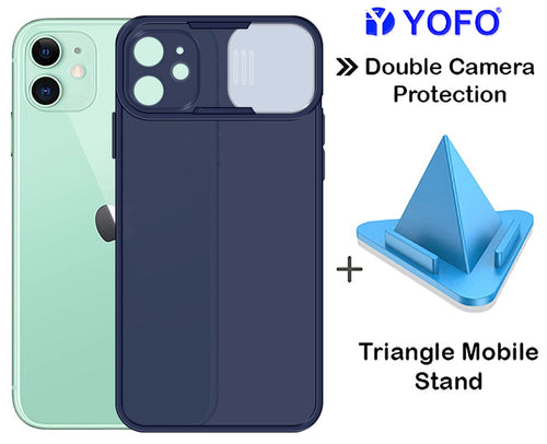 Prime Metal Shutter, Slim Protective Back Cover With Camera Slide Protector For iPhone 12 Mini (5.4) With Free Triangle Mobile Stand