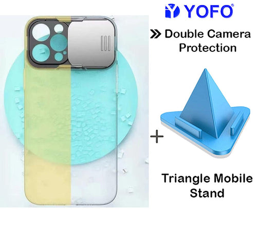 Prime Metal Shutter, Slim Protective Back Cover With Camera Slide Protector For iPhone 12 Pro (6.1) With Free Triangle Mobile Stand