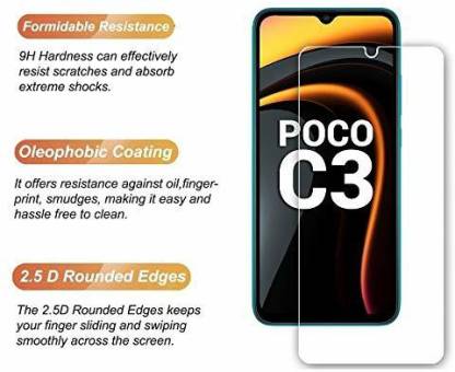 YOFO Tempered Glass Guard for Poco C3  (Pack of 1)