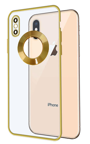 YOFO Electroplated Logo View Back Cover Case for Apple iPhone X / XS (Transparent|Chrome|TPU+Poly Carbonate) -GOLD