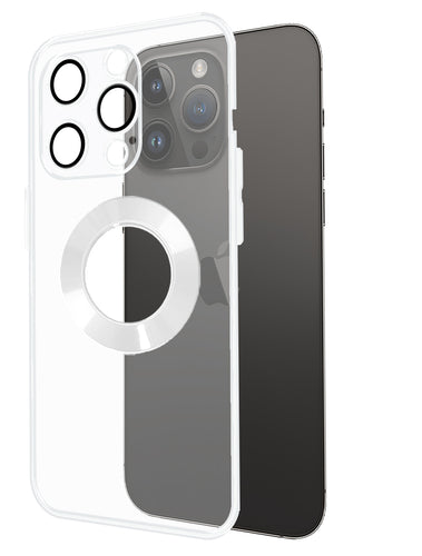 YOFO Electroplated Logo View Back Cover Case for Apple iPhone 14 Pro Max [6.7] (Transparent|Chrome|TPU+Polycarbonate) - Transparent