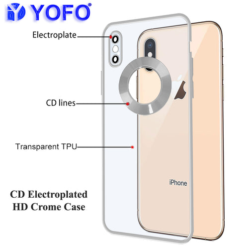 YOFO Electroplated Logo View Back Cover Case for Apple iPhone X / XS (Transparent|Chrome|TPU+Poly Carbonate) -Silver