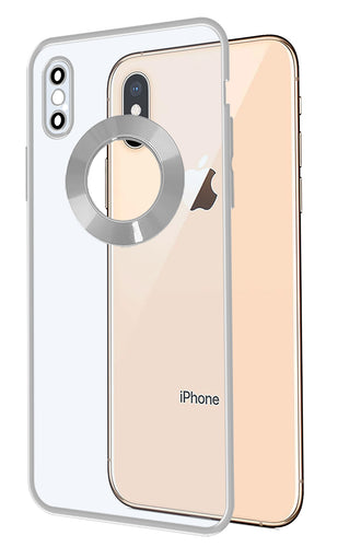 YOFO Electroplated Logo View Back Cover Case for Apple iPhone X / XS (Transparent|Chrome|TPU+Poly Carbonate) -Silver