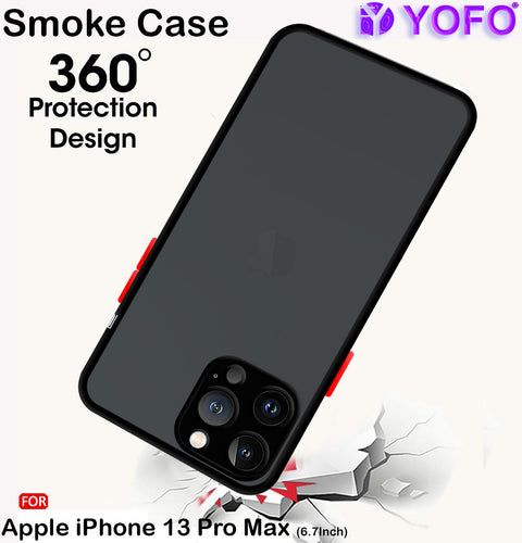 YOFO Back Cover for Apple iPhone 13 Pro Max (6.7) (Translucent Matte Smoke Case|Soft Frame|Shockproof|Full Camera Protection) with Free Mobile Stand